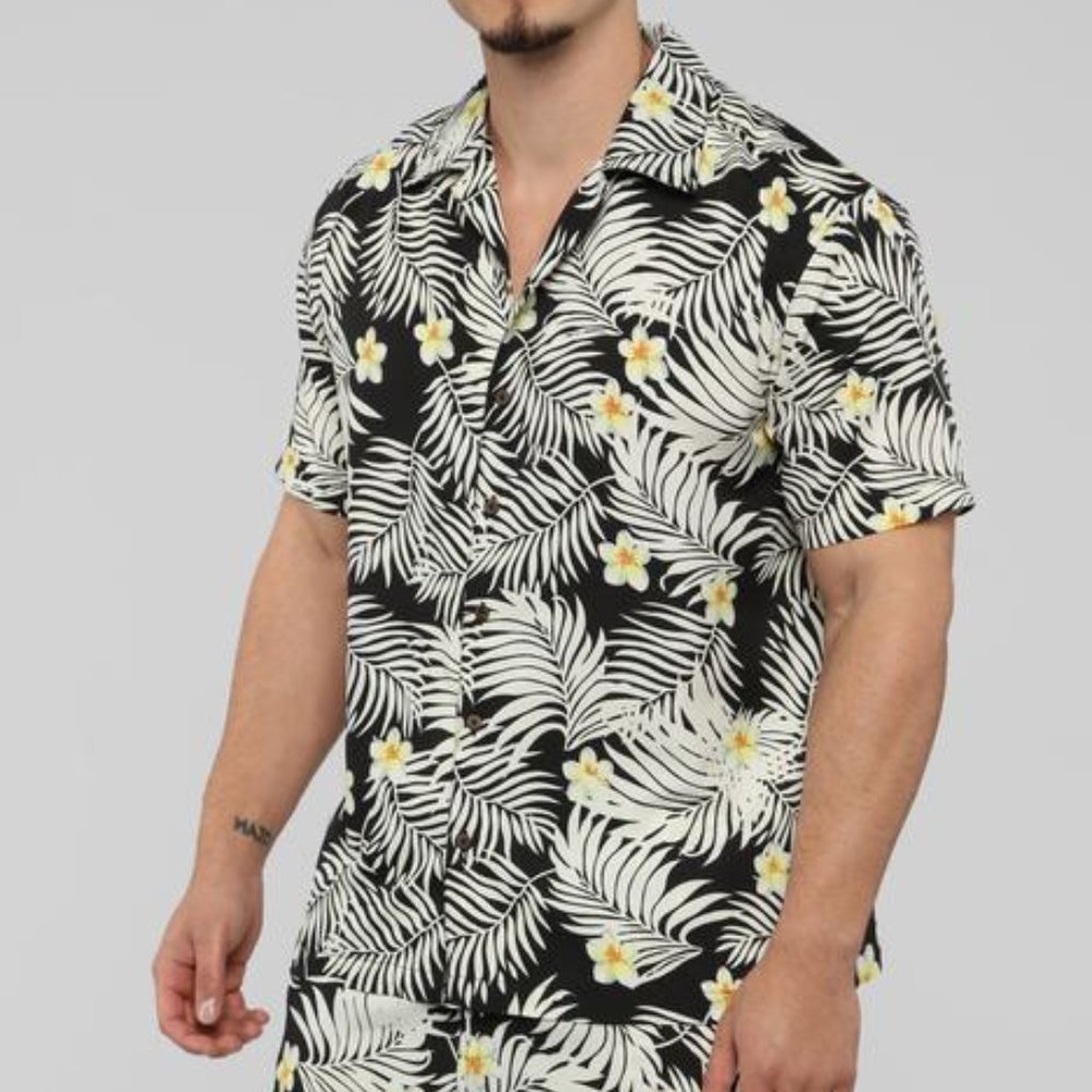 Kaine Short Sleeve Floral Button Up - Black/White